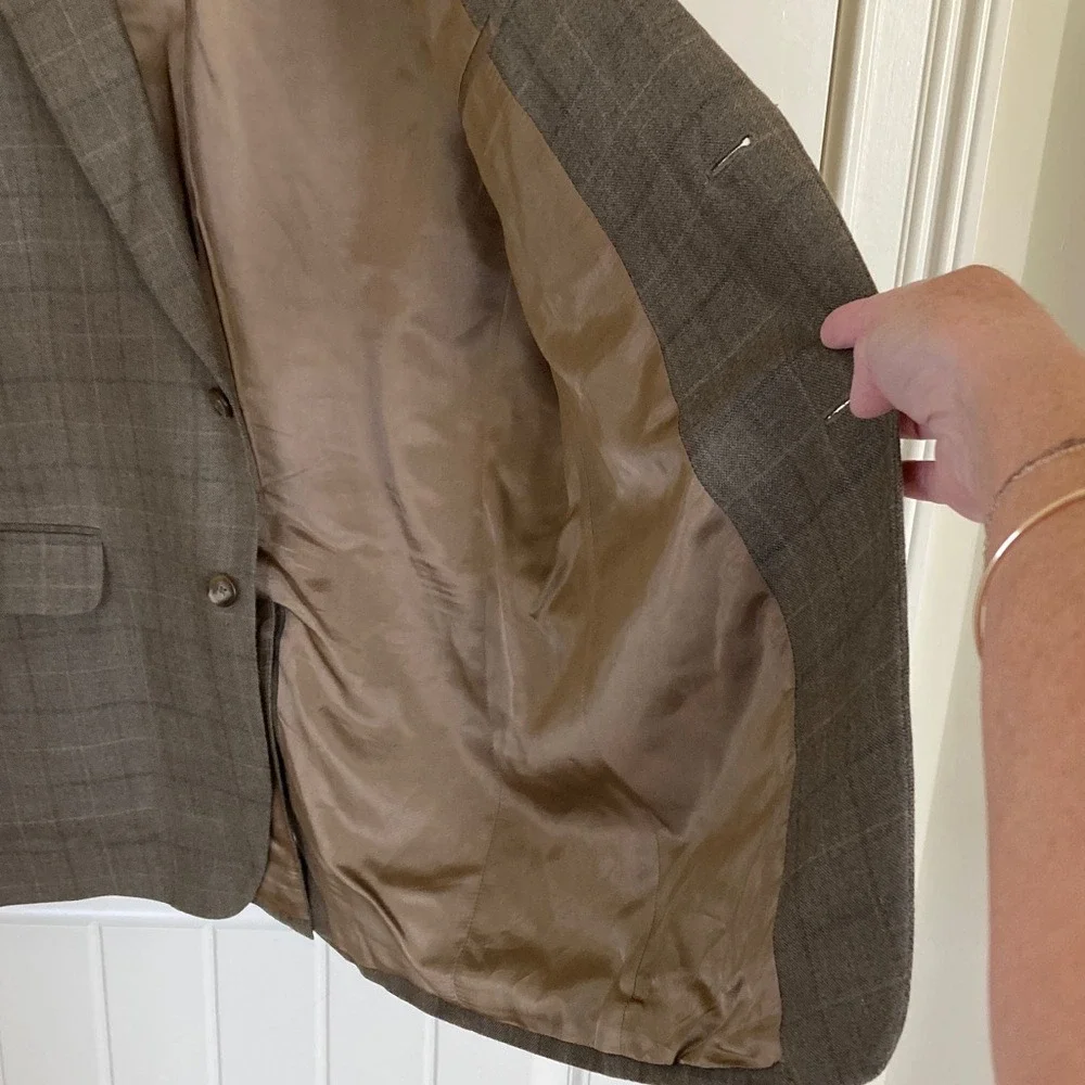 Joseph‎ A Bank Mens Classic Brown Plaid 2 Button Blazer Size 42R Office Career